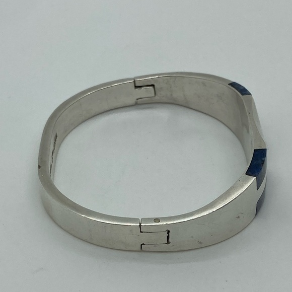 Vtg Taxco 925 Sterling Silver Lapis Pinch Bracelet TM-181 | 7” C | 1.9” D | 51g - Picture 7 of 13